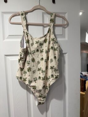 Nasty Gal Cream Palm Tree One-Piece Swimsuit